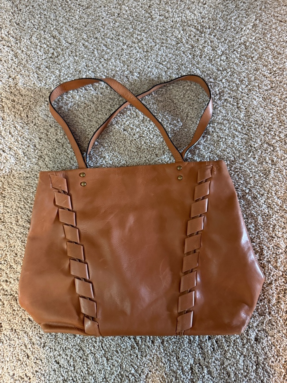 The Sak Cognac Leather Tote with Braided Side Detail